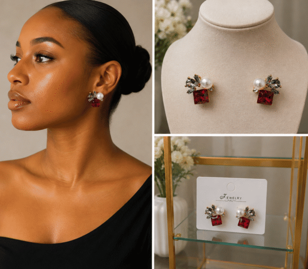 Red and Black Earrings Elegant Multicolour Floral Beaded Stud Earrings