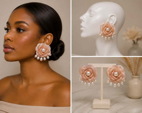 brown-earrings Elegant Round Peal Earrings.