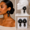 ehf-dropblk Elegant Round Peal Earrings.